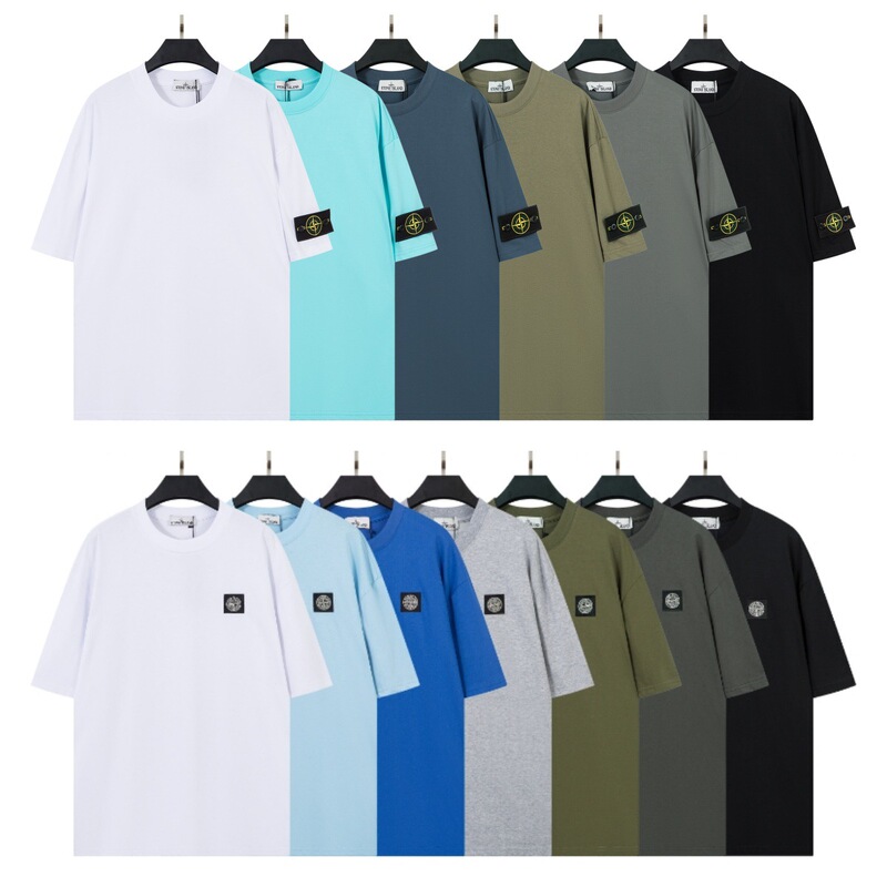 Cross-Border Stone Island Embroidered Badge Solid Color Short-Sleeve T-Shirt Men's Trendy Loose Pure Cotton Sports T-Shirt