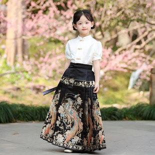New Chinese-Style Black Mamian Skirt for Girls, National Style High-End Summer Children's Hanfu Tang Suit Stage Performance Outfit for Daily Wear