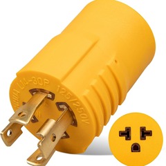 メーカー供給電源コードプラグ、NEMA L14-30P から 6-20R 変換プラグ