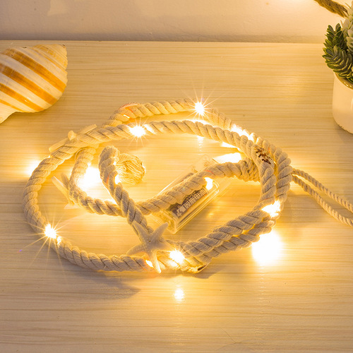 LED圣诞节日灯串 海洋风贝壳海星棉绳装饰彩灯卧室餐厅亮灯电池灯