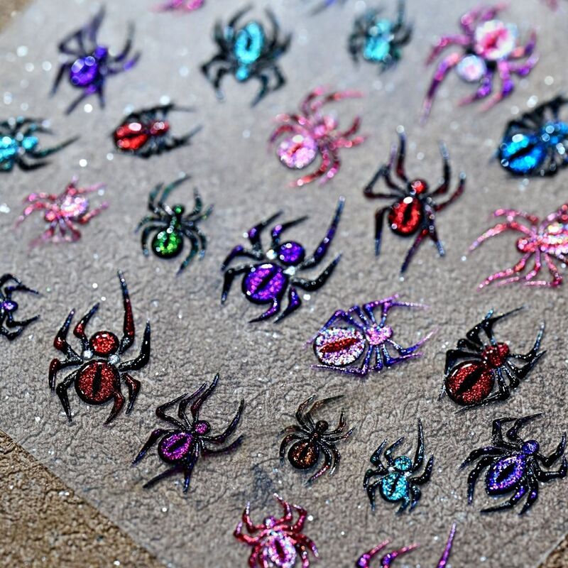 Cross-Border New Halloween Spider Nail Stickers with Laser Glitter Spider Insect High-End Nail Decals