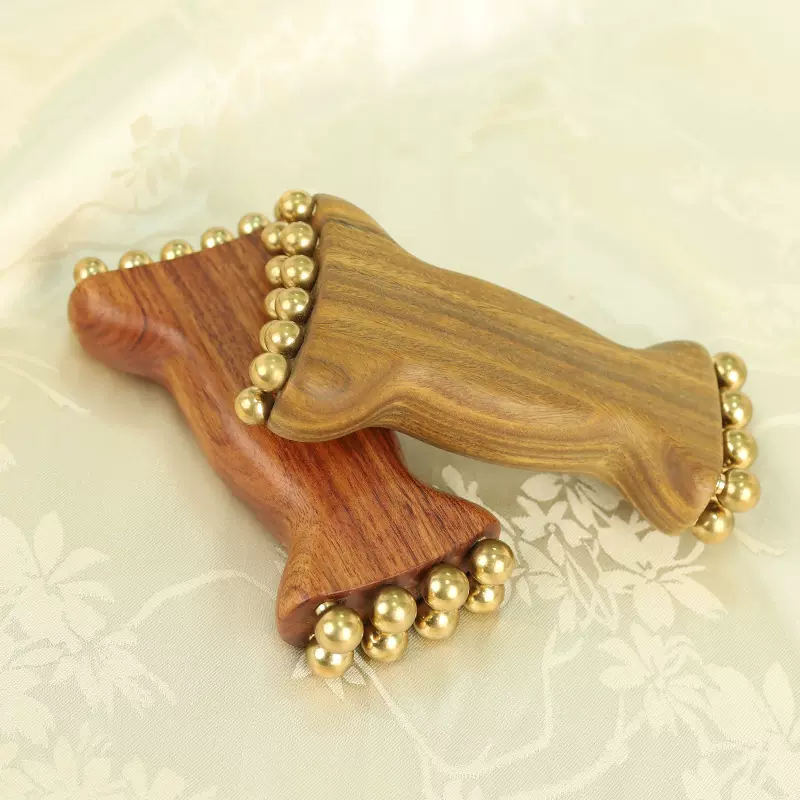 绿檀木羊角黄铜金珠樽面部按摩器筋膜提升实木脸部美容工具下颚线