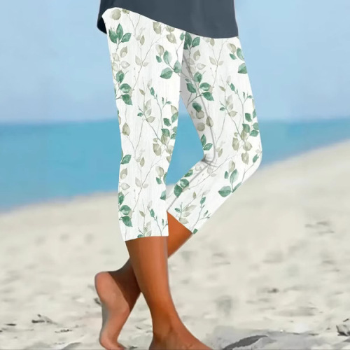 Independent station Western and European summer 3D printed seaside series seven-inch leggings