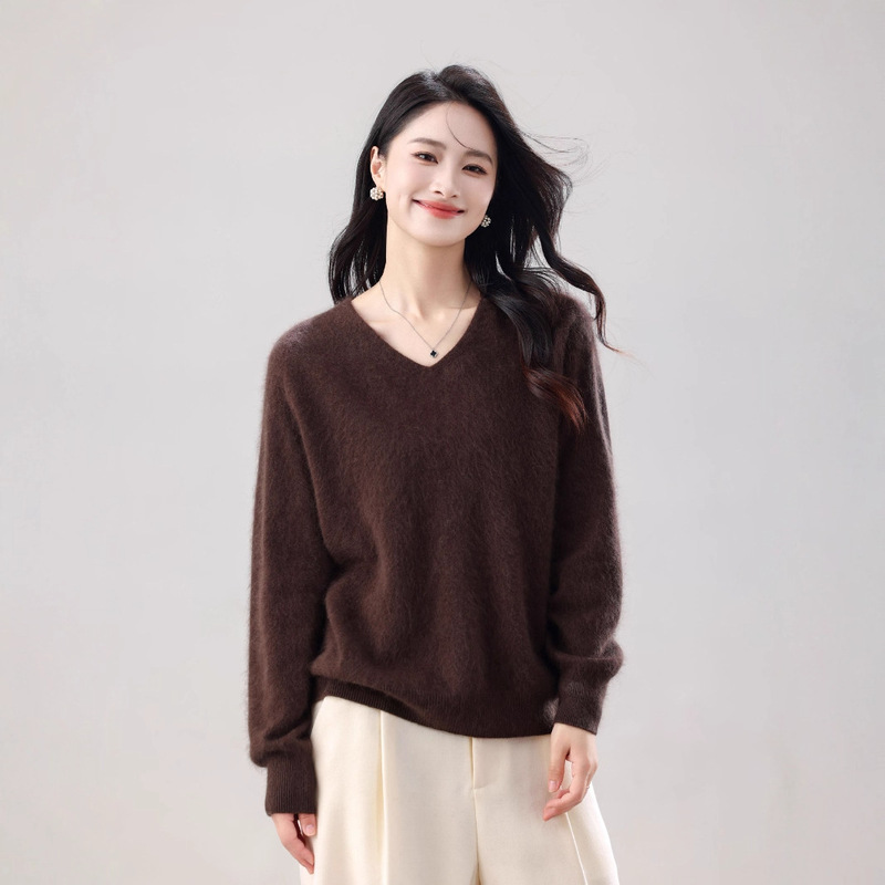 Brushed 25 Years New 5% Cashmere 95% Australian Wool V Neck Seamless Brushed Cashmere Women's Puyuan Sweater Factory Brushed 25 Years New 5% Cashmere 95% Australian Wool V Neck Seamless Brushed Cashmere Women's Puyuan Sweater Factory
