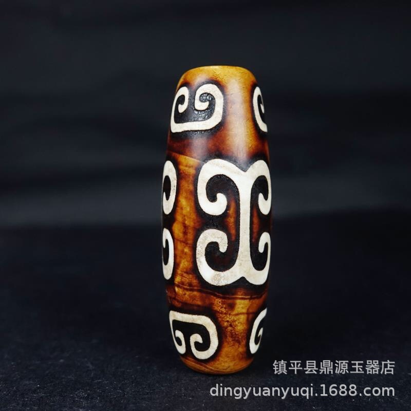 批發藏式牙黃九眼天珠 40m高油紅綠瑪瑙天珠做舊風化diy飾品配件