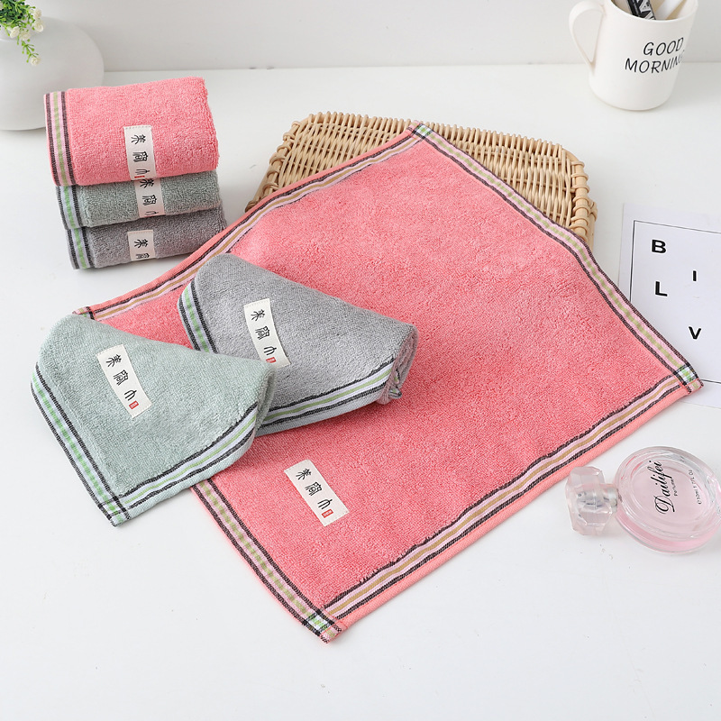Bamboo fiber colorful edge simple soft square towel kindergarten children's saliva towel household baby face towel towel