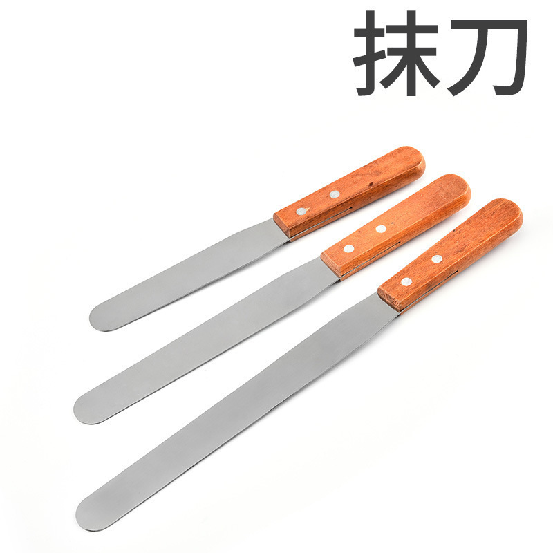 Wood-handled spatula baking tool, stainless steel cake cream frosting spatula kiss knife kitchenware wholesale