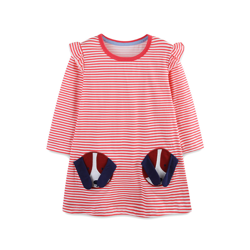 25 otoño nuevo vestido de niña vestido de princesa de moda de estilo europeo y americano parche de perro a rayas vestido de niño cabello de una pieza