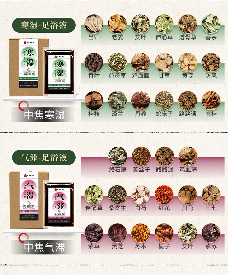 Concentrated Herbal Foot Soak Liquid Zhong Jiao Qi Stagnation Formula 40ml x 10 Packs Home Wellness in use