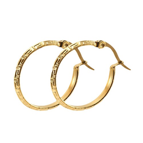 Cross-border Titanium Steel Round Earrings for Women, Simple European & American Style, 18K Stainless Steel, Great Wall Pattern Clasp Earrings, Wholesale Price