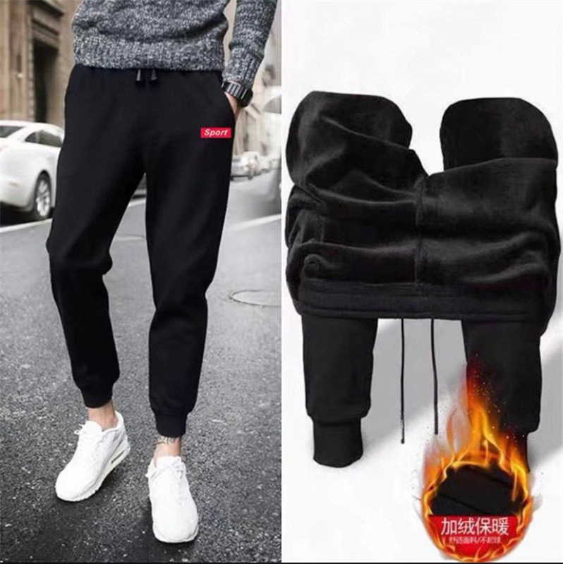 Men's summer thin-fit athletic pants with elastic waistband, suitable for fall and winter with fleece lining and thickened material, featuring a tapered leg design, and designed as casual pants