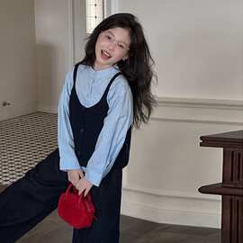 女童套装秋装新款儿童法式衬衫针织吊带裤子时髦休闲两件套潮
