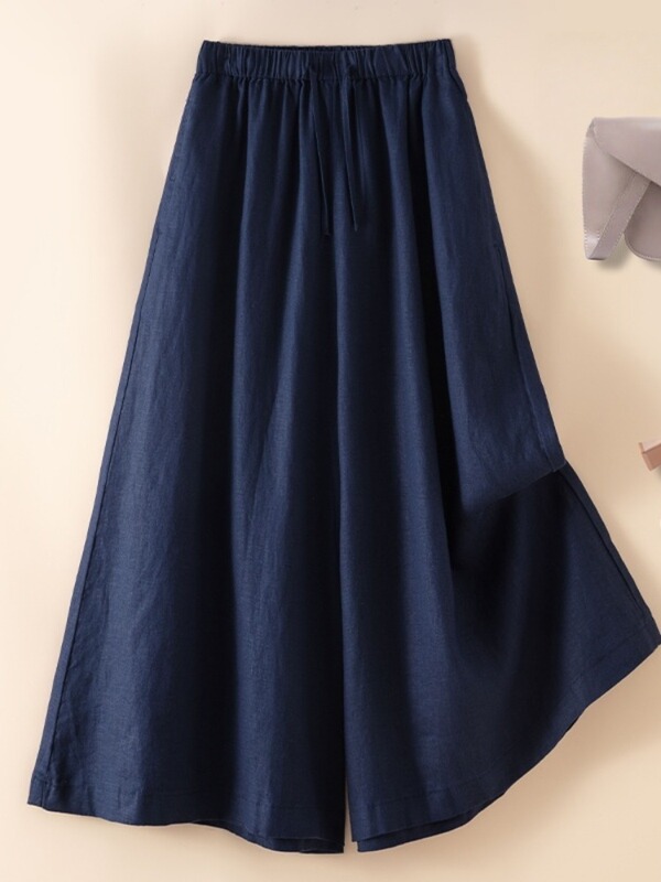 Cotton, Linen and Ramie Three-Quarter Wide-Leg Pants for Women 2025 Summer Thin Culottes Loose and Drapedy Casual Linen Pants