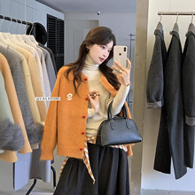 2025秋冬新款女装韩系百搭毛衣女显瘦气质单排扣针织开衫(配披肩)