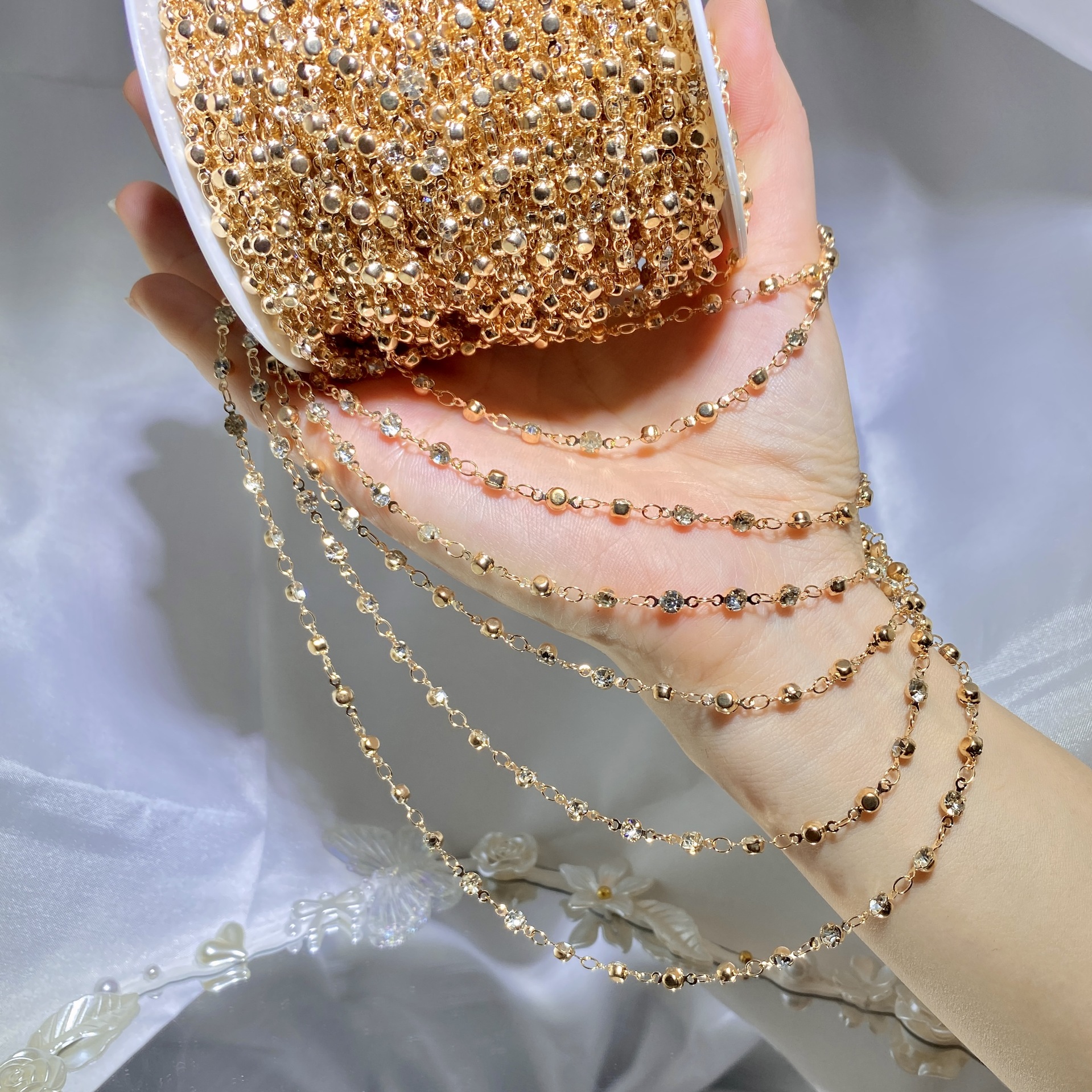 accesorios de joyería DIY estilo antiguo vestido chino simple diamante blanco puro hecho a mano simple cadena bordilla cadena turbante material de ropa image 6