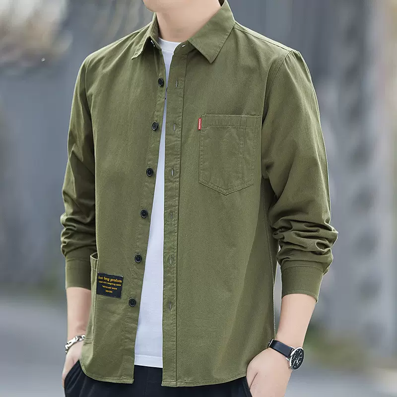 秋款100%纯棉男士时尚潮流长袖衬衫休闲百搭商务衬衣男装上衣外套