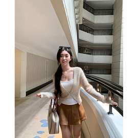 掐腰美神 纯欲名媛短款针织衫收腰显瘦V领开衫女修身长袖上衣秋季