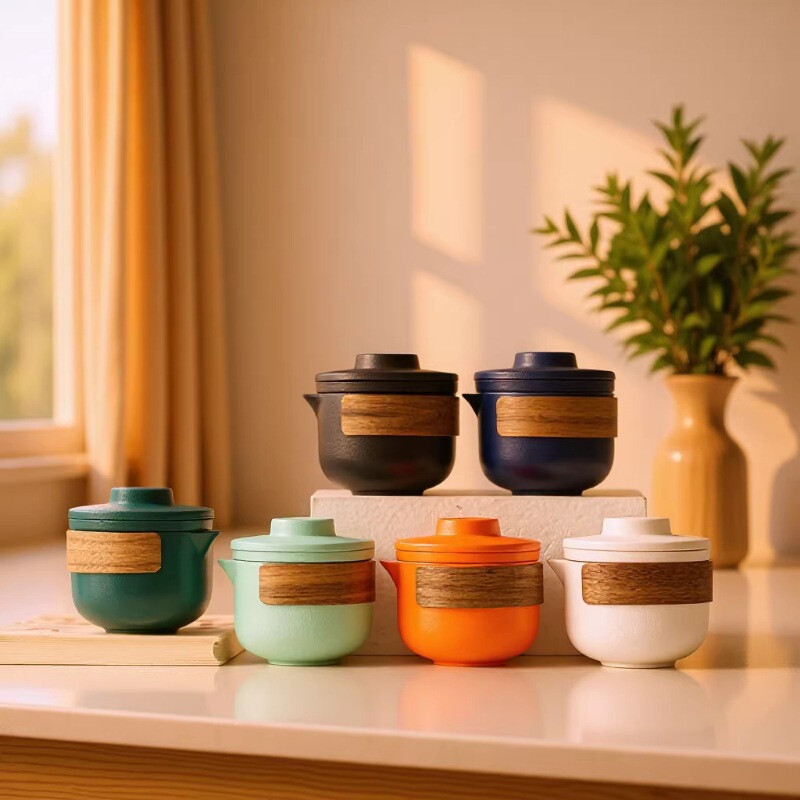 Travel Tea Set with Ceramic Tea Cups, Portable One Pot and Two Cups, Company Business Gift with Logo, Portable