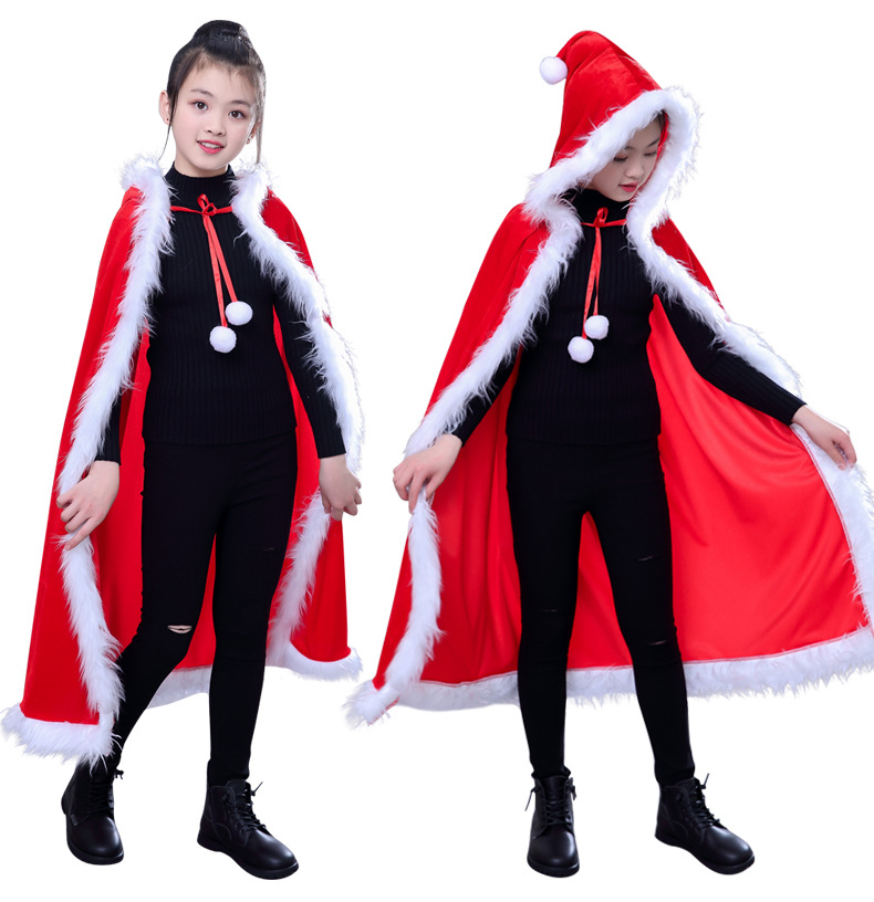 Mantello con cappuccio in velluto dorato natalizio, mantello lungo in velluto corto per ragazzi e ragazze, costume da palcoscenico, travestimento_voghion.com