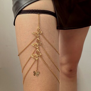European and American cross -border sexy butterfly thigh chain elastic multi -layer butterfly long leg chain female fashion chain body chain