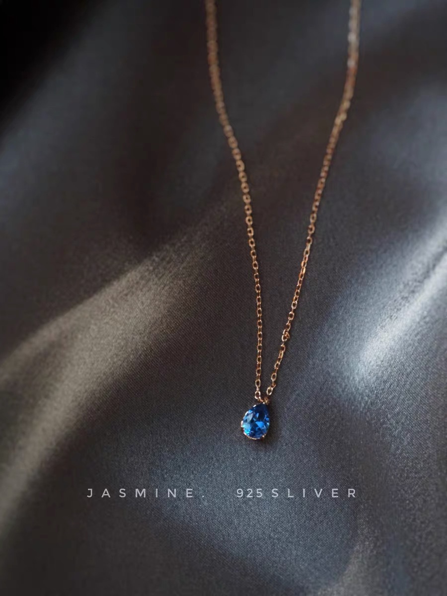 1 Piece Quantity Party, Date Occasion 925 Sterling Silver Material 925 Sterling Silver Gem Inlay Water Droplets Necklace