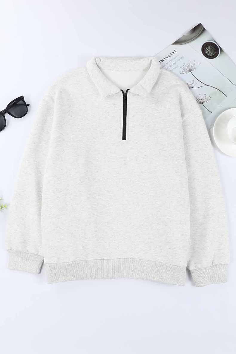 Zipper Collared Solid Color Loose Sweatshirt in Hoodies & Sweatshirts