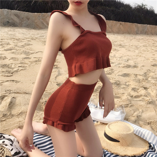 Women's swimsuit split boxer angle conservative slimming Korean ins style small breasts gathered sexy bikini hot spring swimsuit