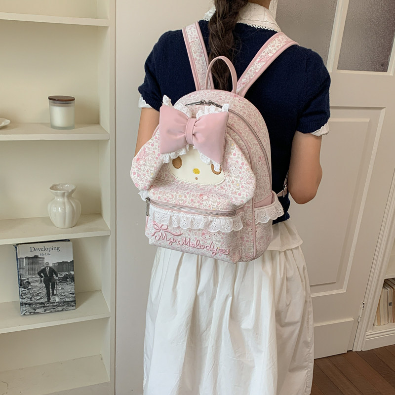 Mujeres de gran capacidad mochila de estudiantes de dibujos animados mochila de viaje 2026 arco dulce nuevo lindo mochila flor triturada