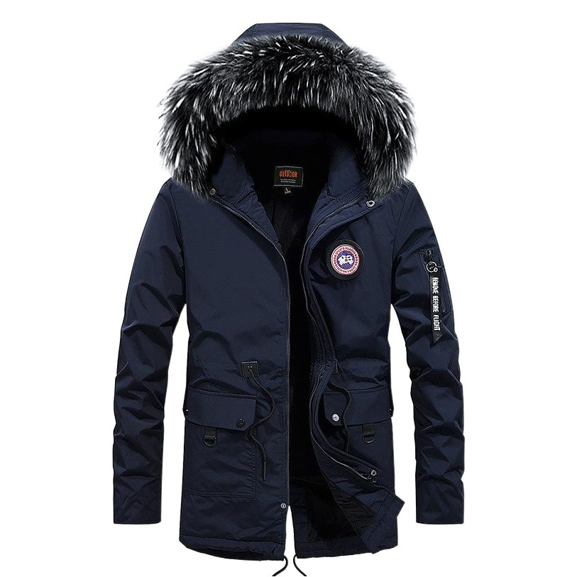 Otoño e invierno al aire libre solo ganso cálido abrigo de algodón acolchado de mediana edad para hombres ocasionales engrosado Cuello de piel de longitud media Abrigo acolchado de algodón transfronterizo Amazon