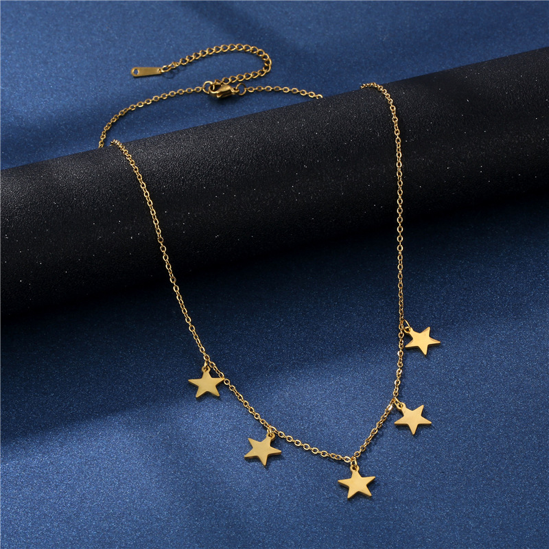 Stainless Steel Retro Simple Pentagram Stars Clavicle Chain Necklace Wholesale display picture 1