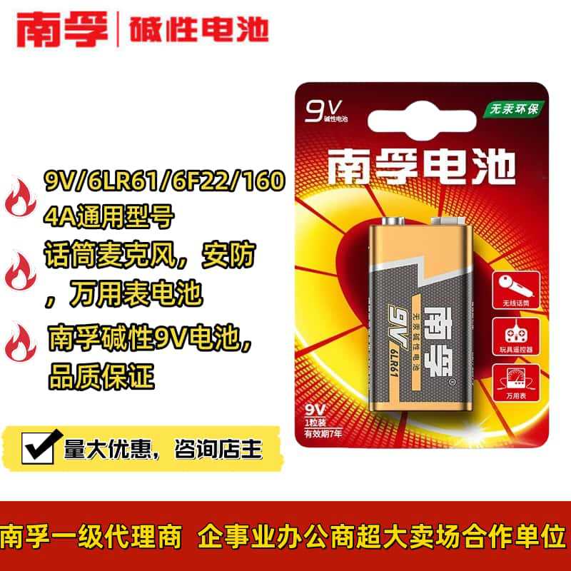 南孚9V电池万用表叠层方型电池话筒6LR61遥控器1604A 6F22 单节价