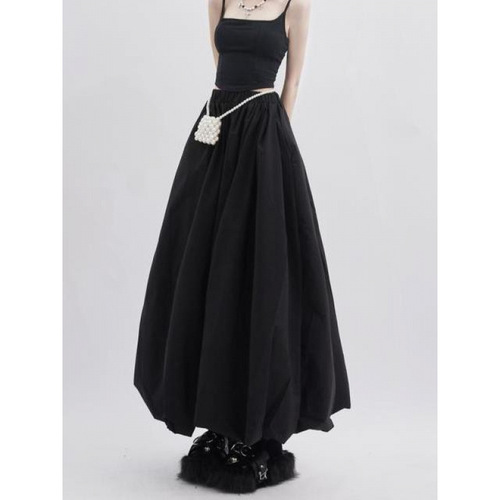 Japanese-style relaxed sporty-inspired loose bud-shaped skirt | Summer elastic high-waisted flared umbrella skirt | Long dress