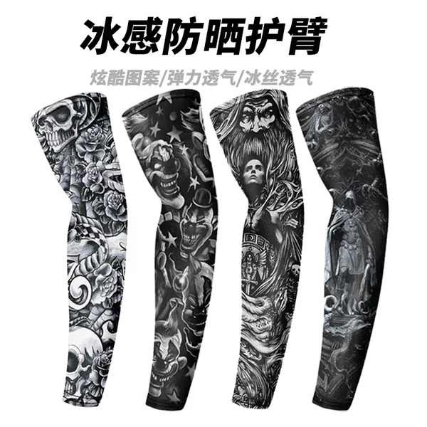 Summer ice silk tattoo sun protection oversleeve motorcycle motorcycle outdoor cycling sports fishing UV protection arm guard
