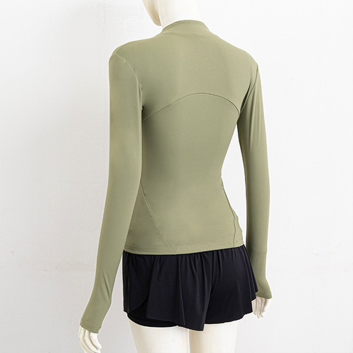 Cross-border simple self-cultivating yoga outerwear fitness long-sleeved top standing collar quick-drying sport suncoat tight-waisted