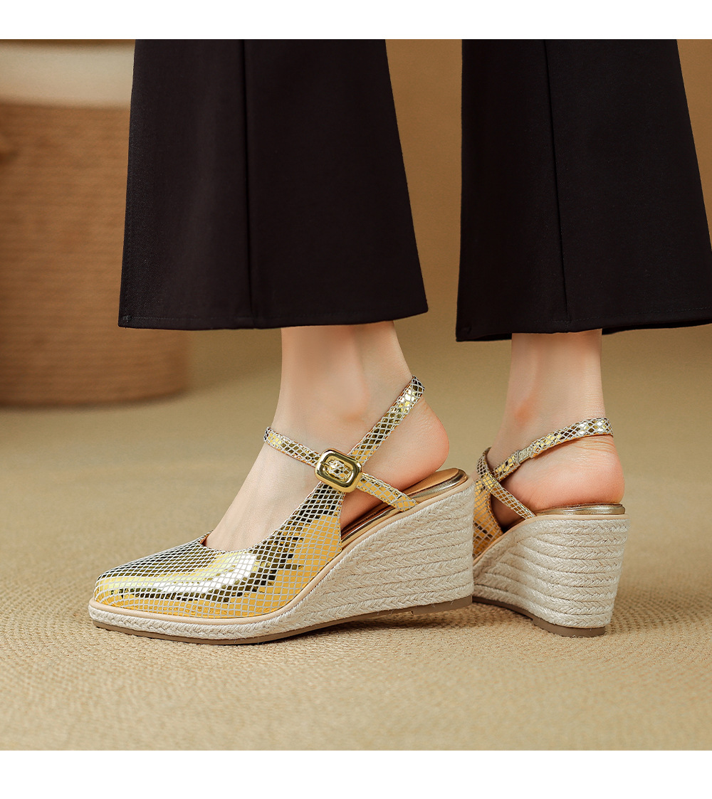 Sandal cao gót nữ mũi nhọn quai ngang đế xuồng gót 9 cm — màu vàng, bạc chi tiết 7