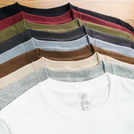 重磅纯色不透250g纯棉圆领短袖T恤厚实纯白打底衫t男女款体恤上衣