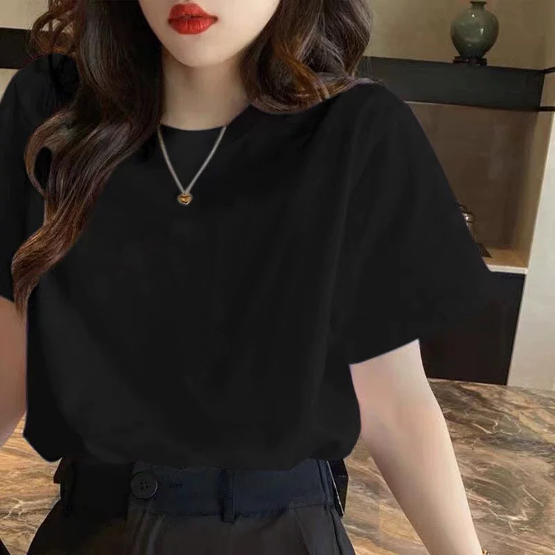Black Shoulder Short-sleeved T-shirt Women's Summer New Cotton Comfortable Women's Loose plus size Half-sleeved T-shirt Ins Black Shoulder Short-sleeved T-shirt Women's Summer New Cotton Comfortable Women's Loose plus size Half-sleeved T-shirt Ins
