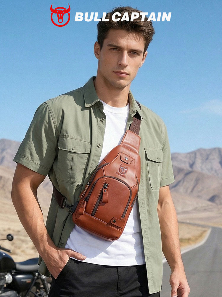 Bolso de pecho de cuero suave para hombre de primera capa de piel de vaca de Captain Niu, moderno bolso cruzado de cuero genuino para exteriores, informal, de gran capacidad para tabletas