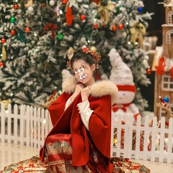 New Chinese Style National Style Red Double-Sided Woolen Outwear for Women Winter New High-End Fur Collar Splicing Cape Jacket