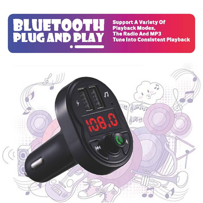 Southeast Asia Cross-Border Independent Station Manufacturer Supply Wireless Car Bluetooth Adapter Hands-Free Call U Disk/Tf Card Broadcast