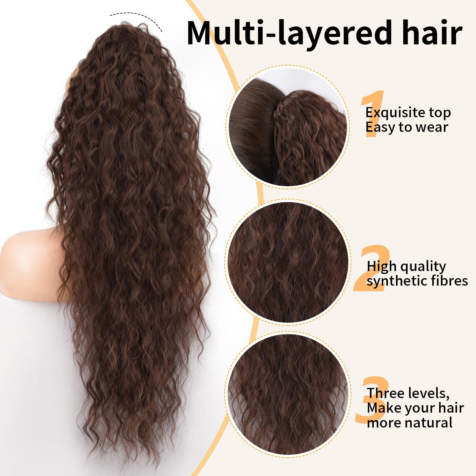 Xuchang peluca pinza cola de caballo ondulación de agua pelo largo y rizado cola de caballo natural esponjosa cola de caballo larga de Amazon 30 pulgadas