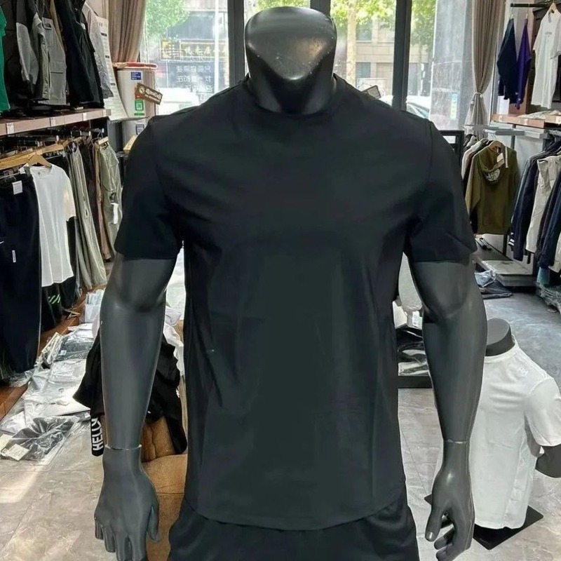 夏用メンズ半袖Tシャツ、汚れにくい、ゆったり大きいサイズ、速乾性、ラウンドネック、五分袖メッシュスポーツTシャツ|undefined