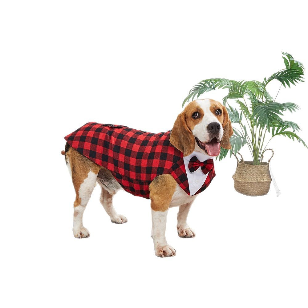 TANPOPO nuevos productos transfronterizos ropa para mascotas bufanda roja y negra a cuadros para mascotas ropa de Navidad para mascotas esmoquin
