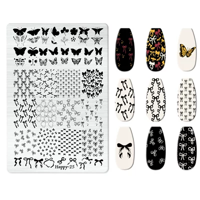 Dırnaq bəzəkləri | Cat Nail Art Bow Cartoon - happy-025-with-back-plate