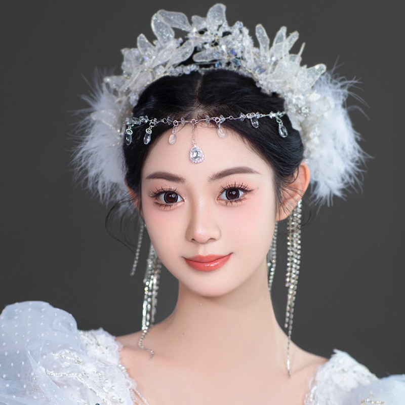 Korean style new fashion crystal beaded rhinestone front chain hair accessories bridal headdress wedding yarn dress makeup accessories