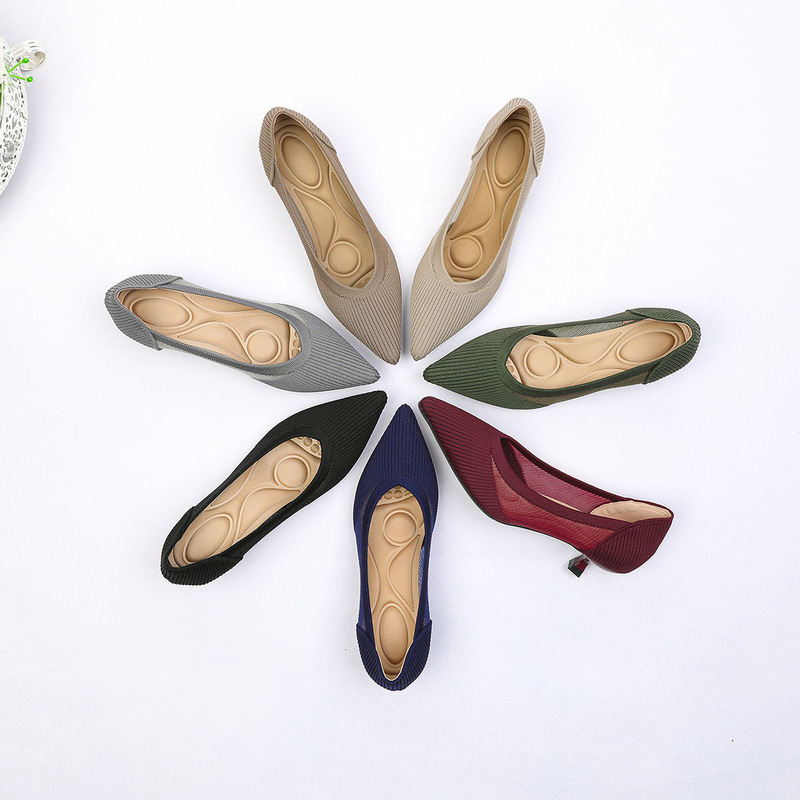 Princess Shoes with Pointed Toes, Fish Silk Flats, Thick Heels, Small Fragrant Knitted Fly Woven Shoes, Hollow High Heels, Tall, Fashionable and Versatile