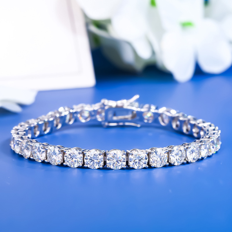 2-6mm Moissanite Bracelet for Girls, Silver Light Luxury High-End Tennis Bracelet for Men, Cross-Border Jewelry