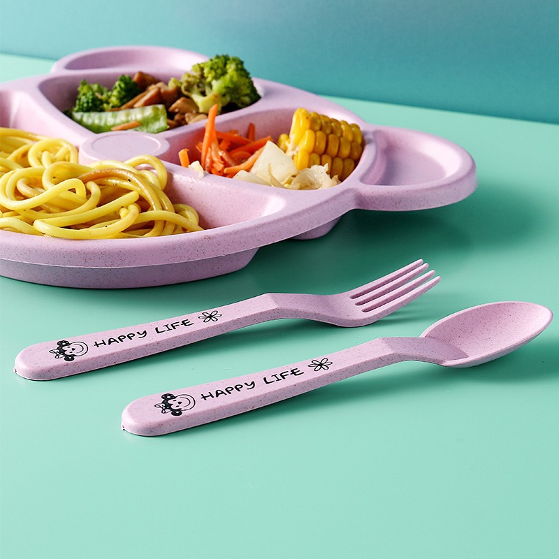 Wheat Straw Cartoon Children's Dielectric Plate for Eating Kindergarten Students Tableware Set 3 Pieces Factory Wholesale