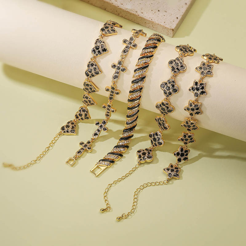 Cross-Border Hot-Selling Copper Inlaid Zircon Snake Pattern Leopard Pattern Star-Shaped Love Bracelet Personalized Hip-Hop Cross Curved Bracelet