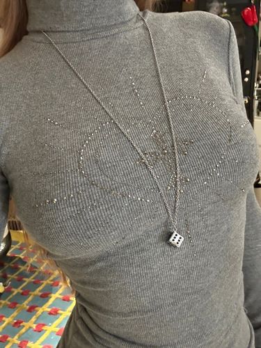 250g Comfort Fleece Embroidered Diamond-embellished High-neck Base Layer Top for Women, Design-savvy Uncommon Fitted Long-sleeve T-shirt with Diamonds